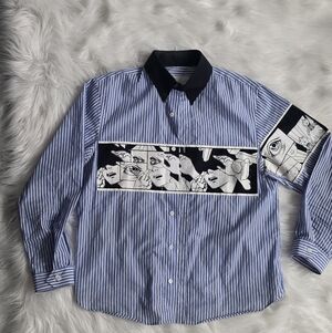 Striped Blue and Black Graphic Men's Shirt